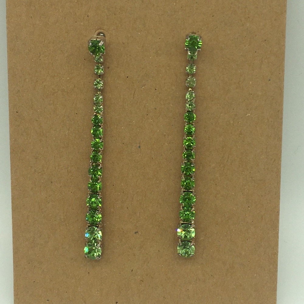 Long Dangle Green Rhinestone Formal Wedding Prom Pierced Earrings J45